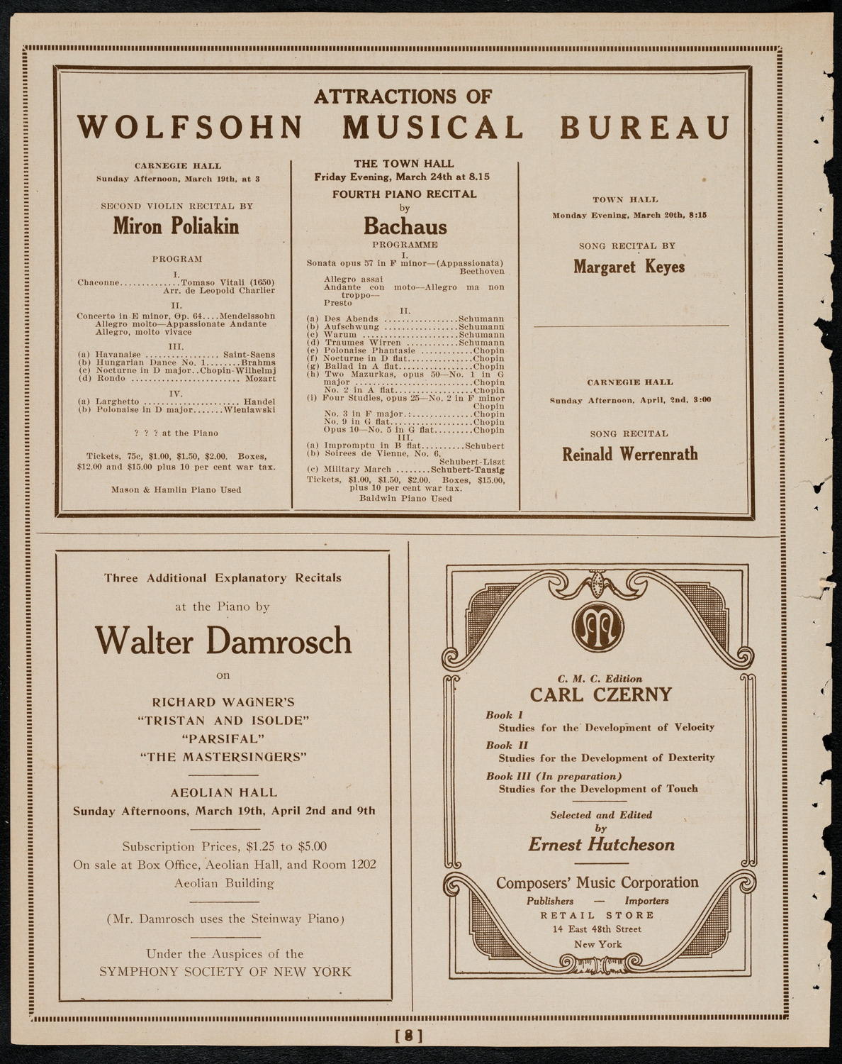 New York Philharmonic, March 12, 1922, program page 8