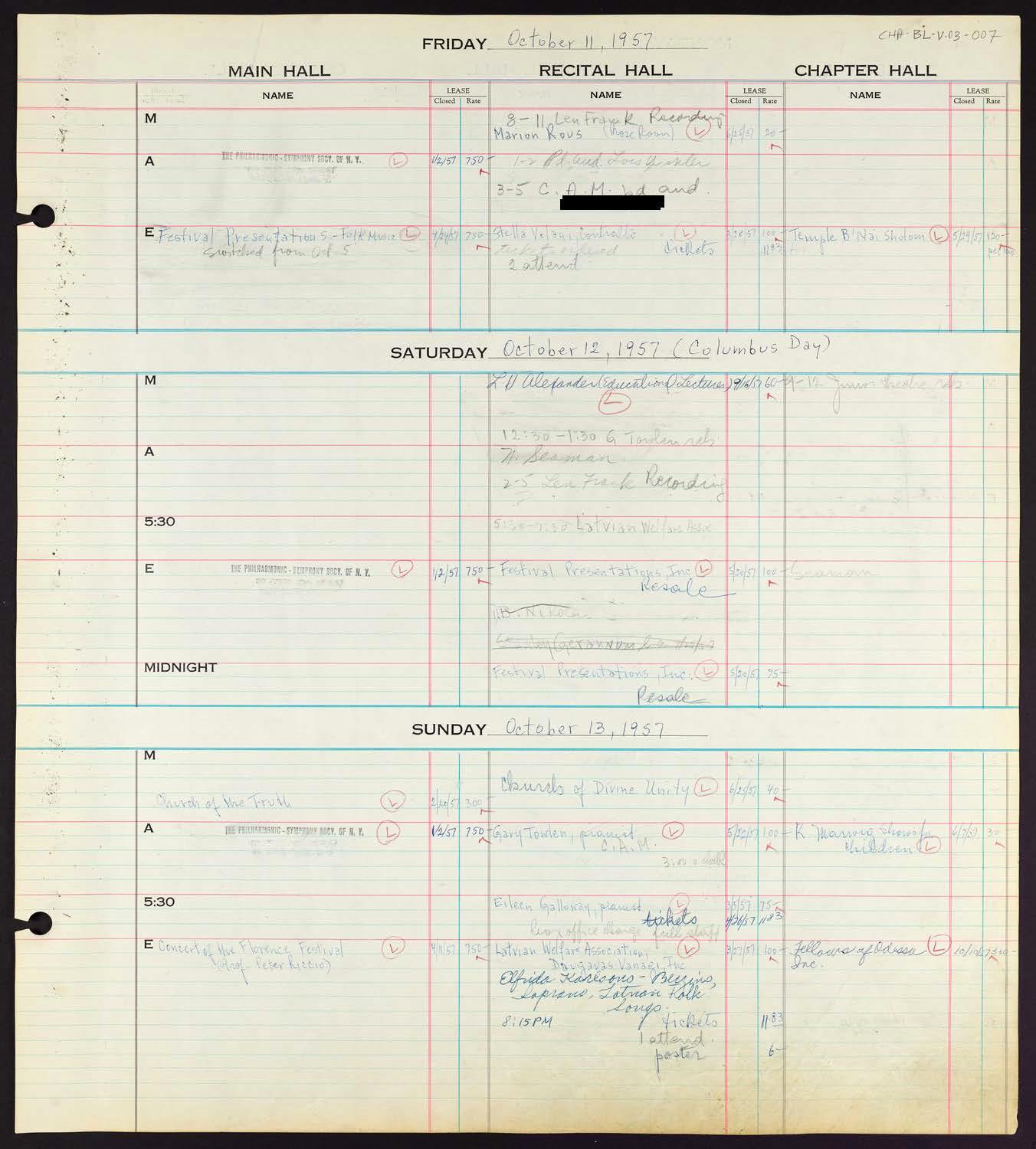 Carnegie Hall Booking Ledger, volume 3, page 7