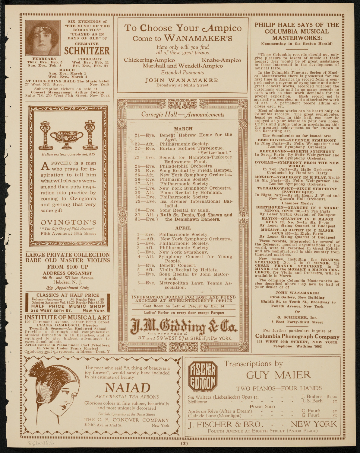 Sergei Rachmaninoff, Piano, March 21, 1925, program page 3