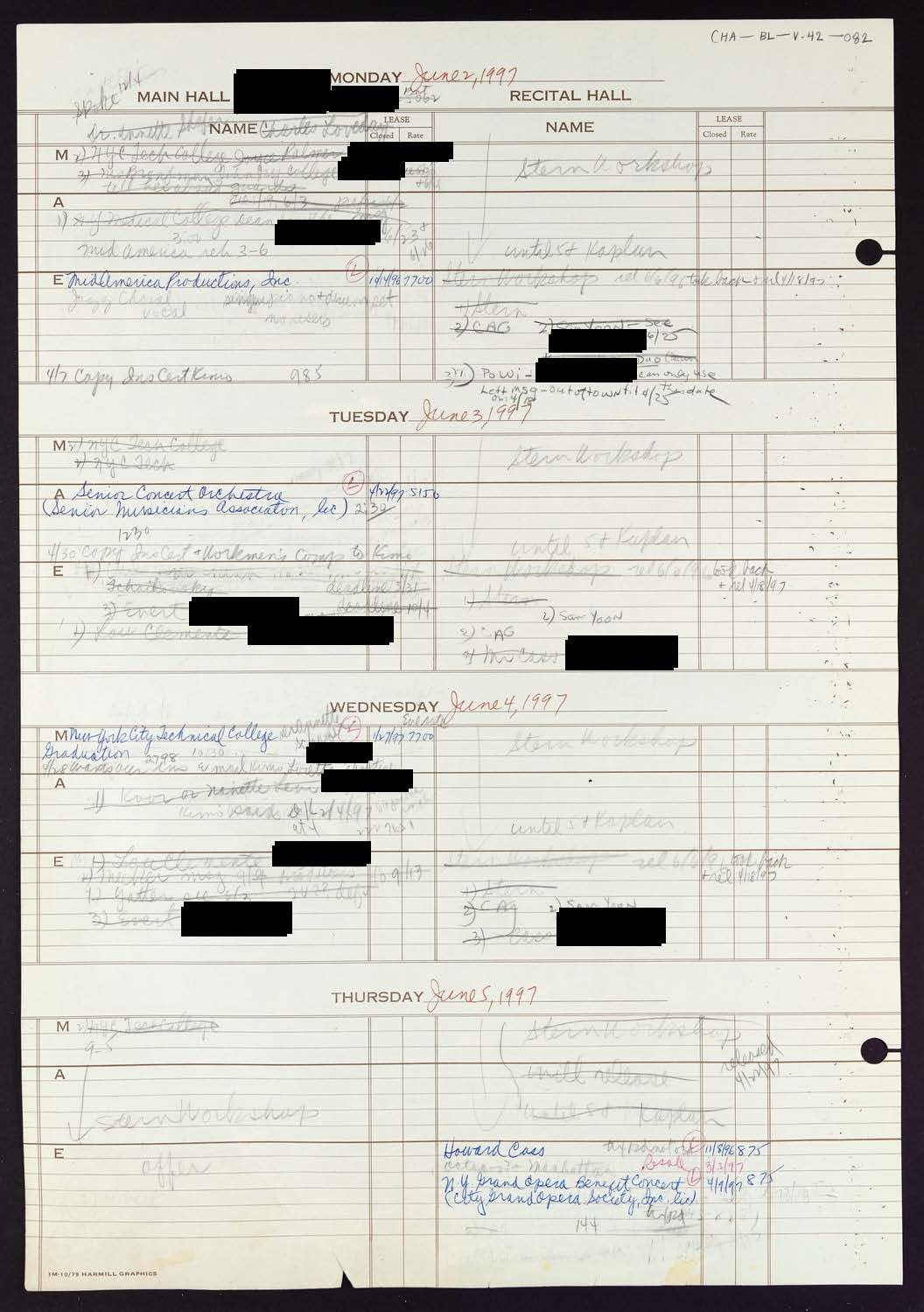 Carnegie Hall Booking Ledger, volume 42, page 82