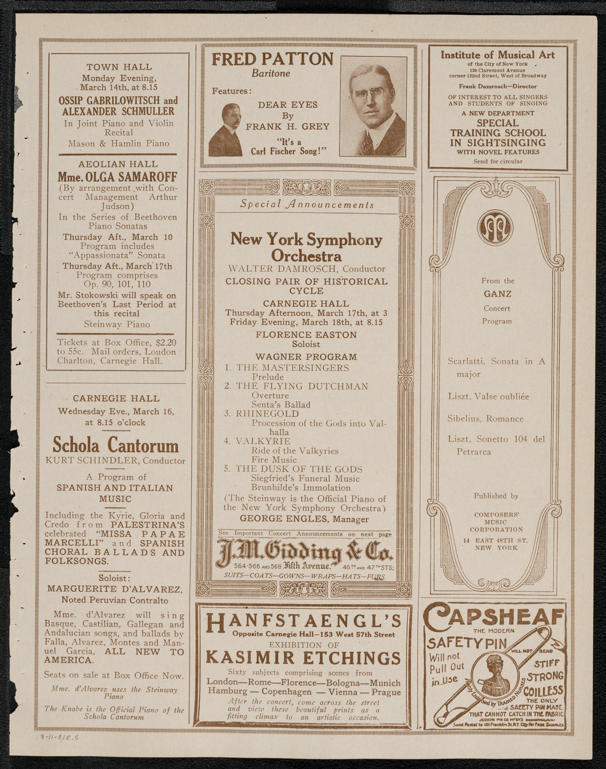 New York Symphony Orchestra, March 11, 1921, program page 9