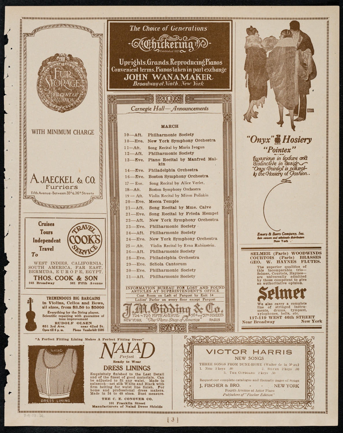 New York Philharmonic, March 9, 1922, program page 3