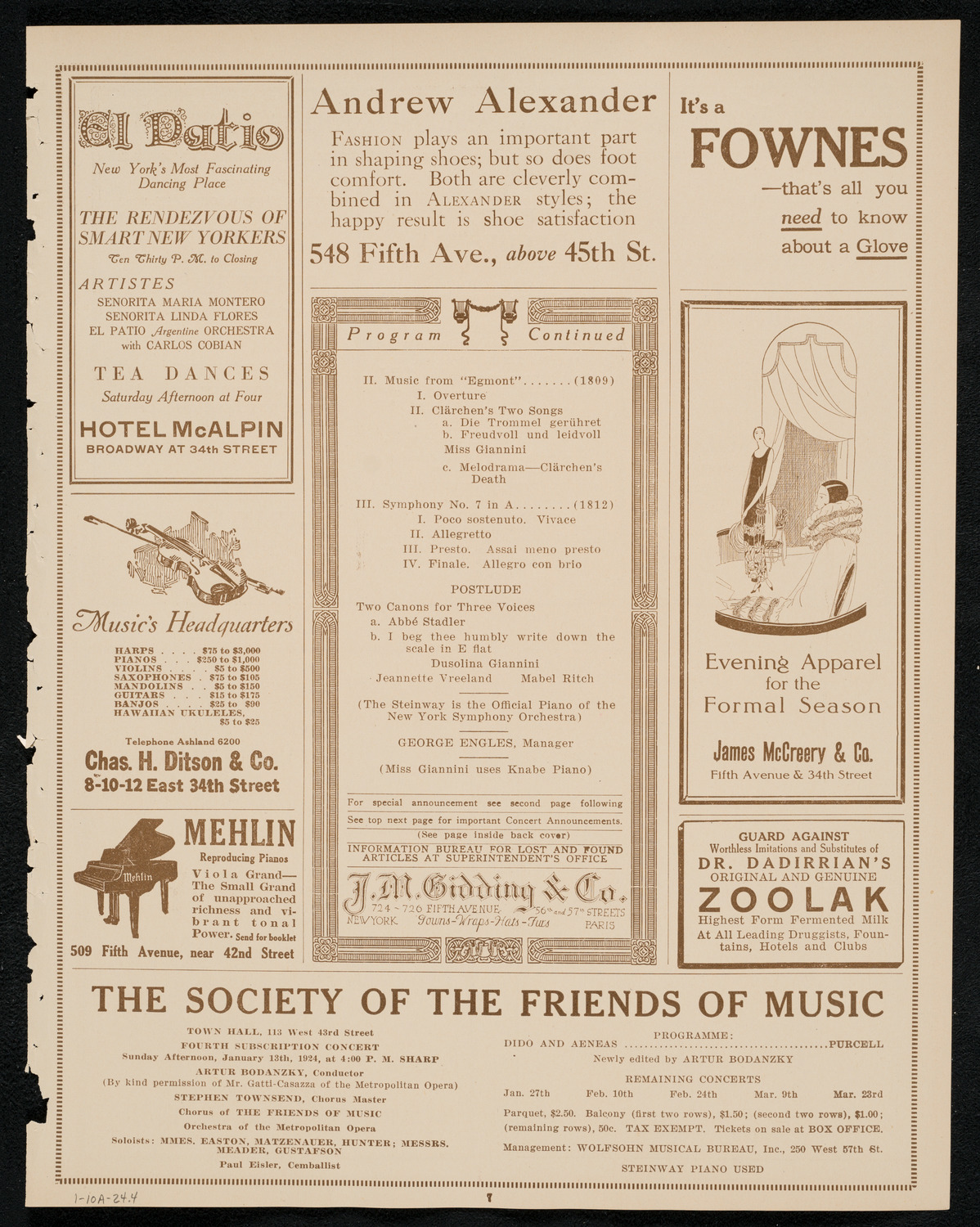 New York Symphony Orchestra: Beethoven Cycle, January 10, 1924, program page 7
