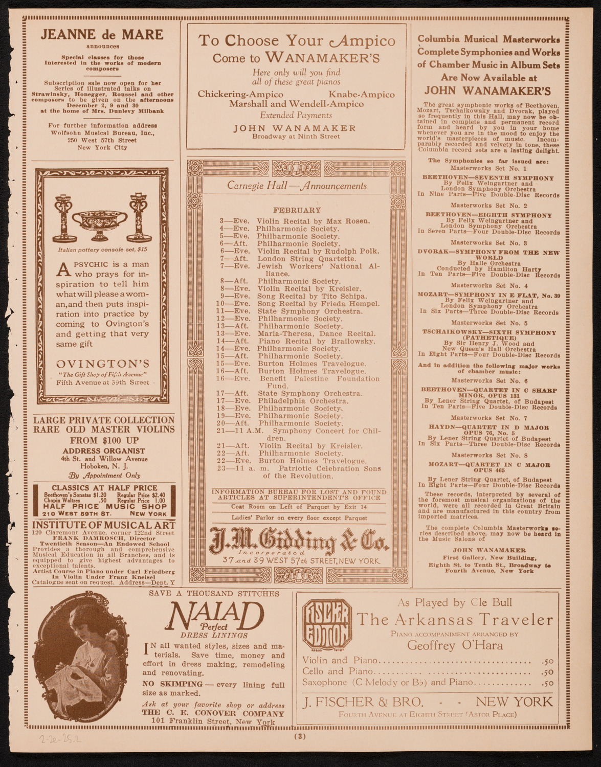 Joseph Coleman, Violin, February 2, 1925, program page 3