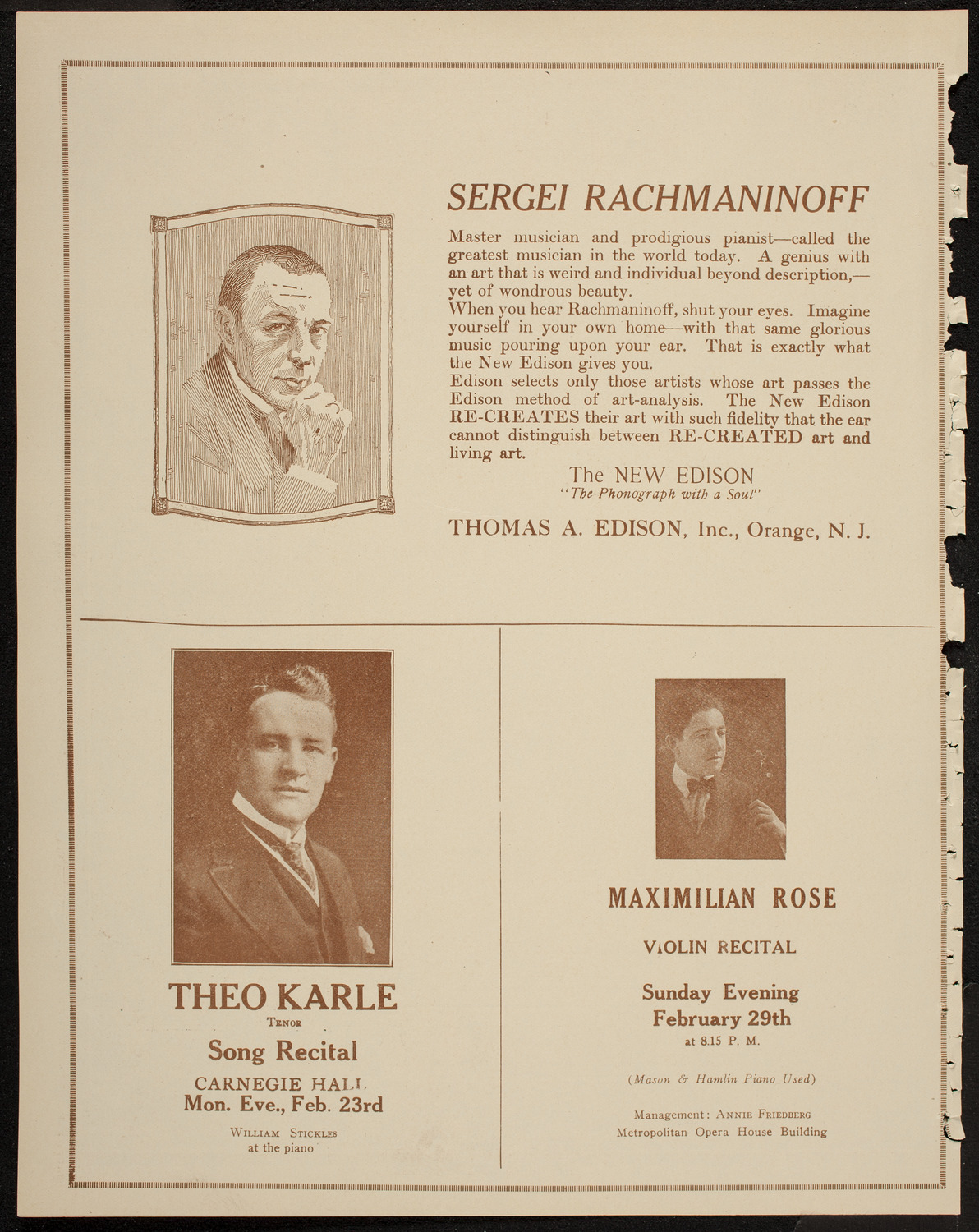 Albert Vertchamp, Violin, February 20, 1920, program page 2