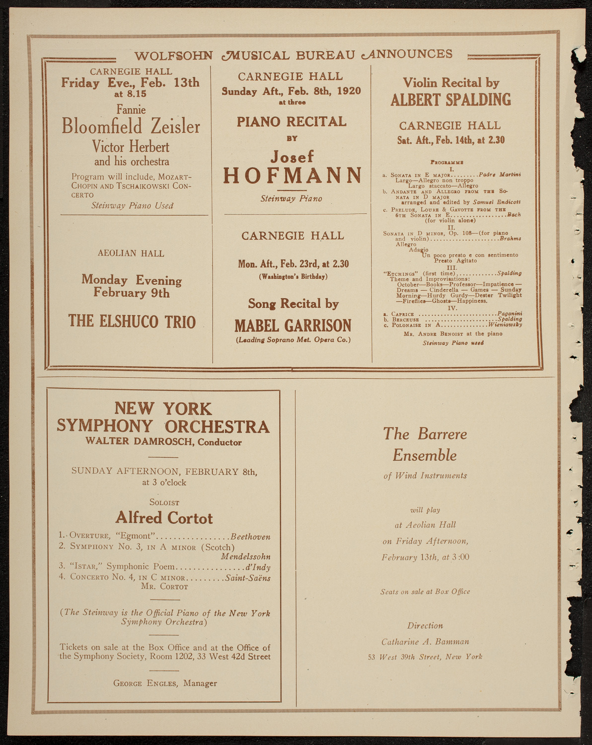 New York Philharmonic, February 7, 1920, program page 8