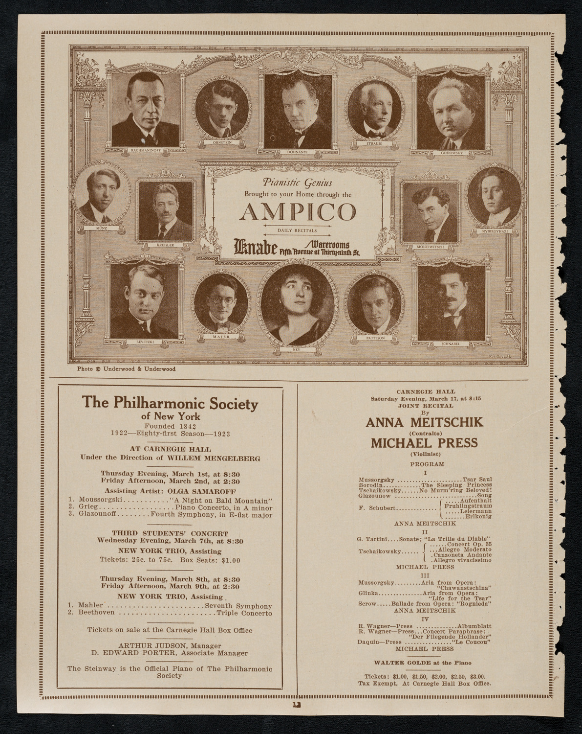 Philadelphia Orchestra, February 27, 1923, program page 12