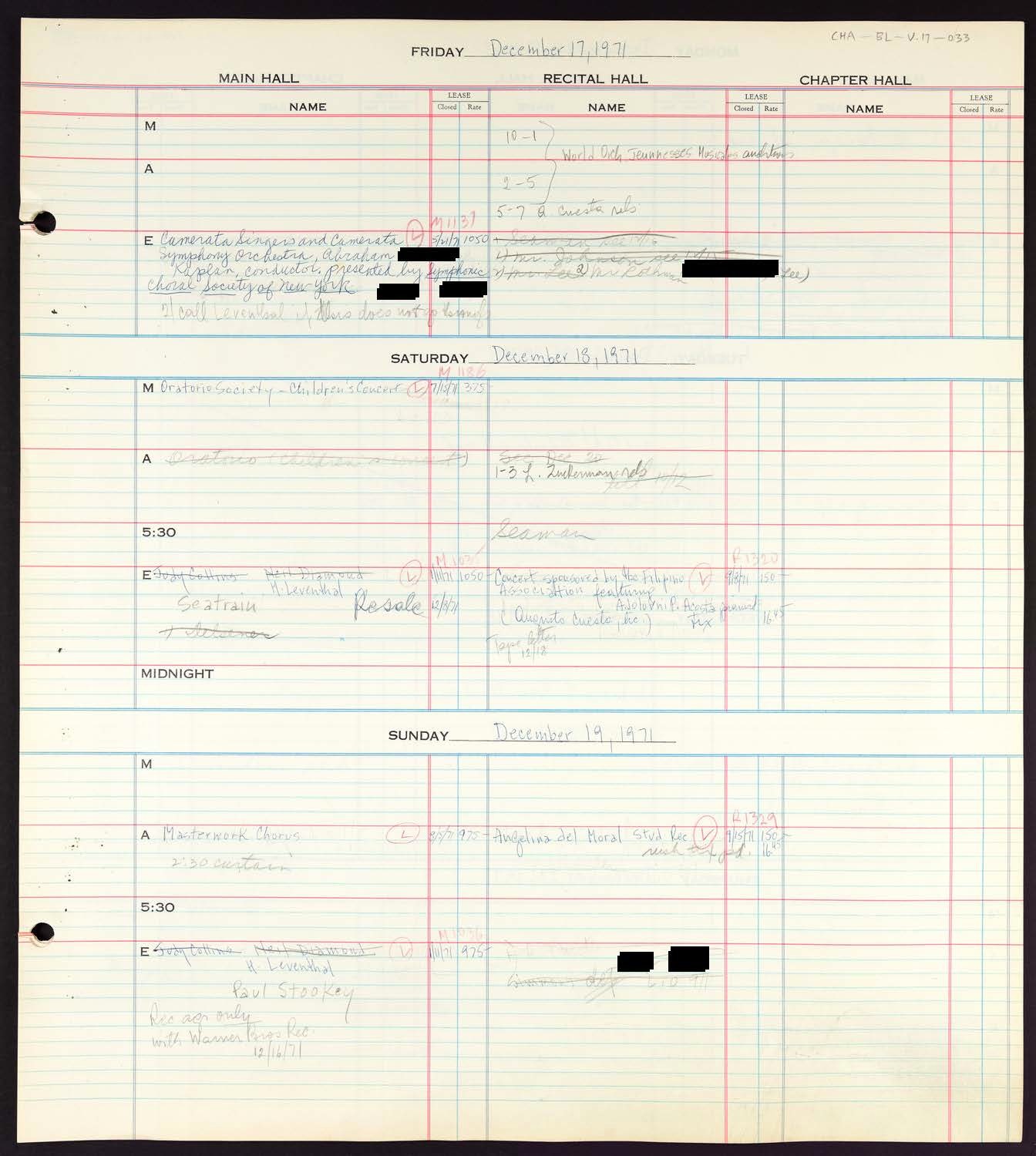 Carnegie Hall Booking Ledger, volume 17, page 33