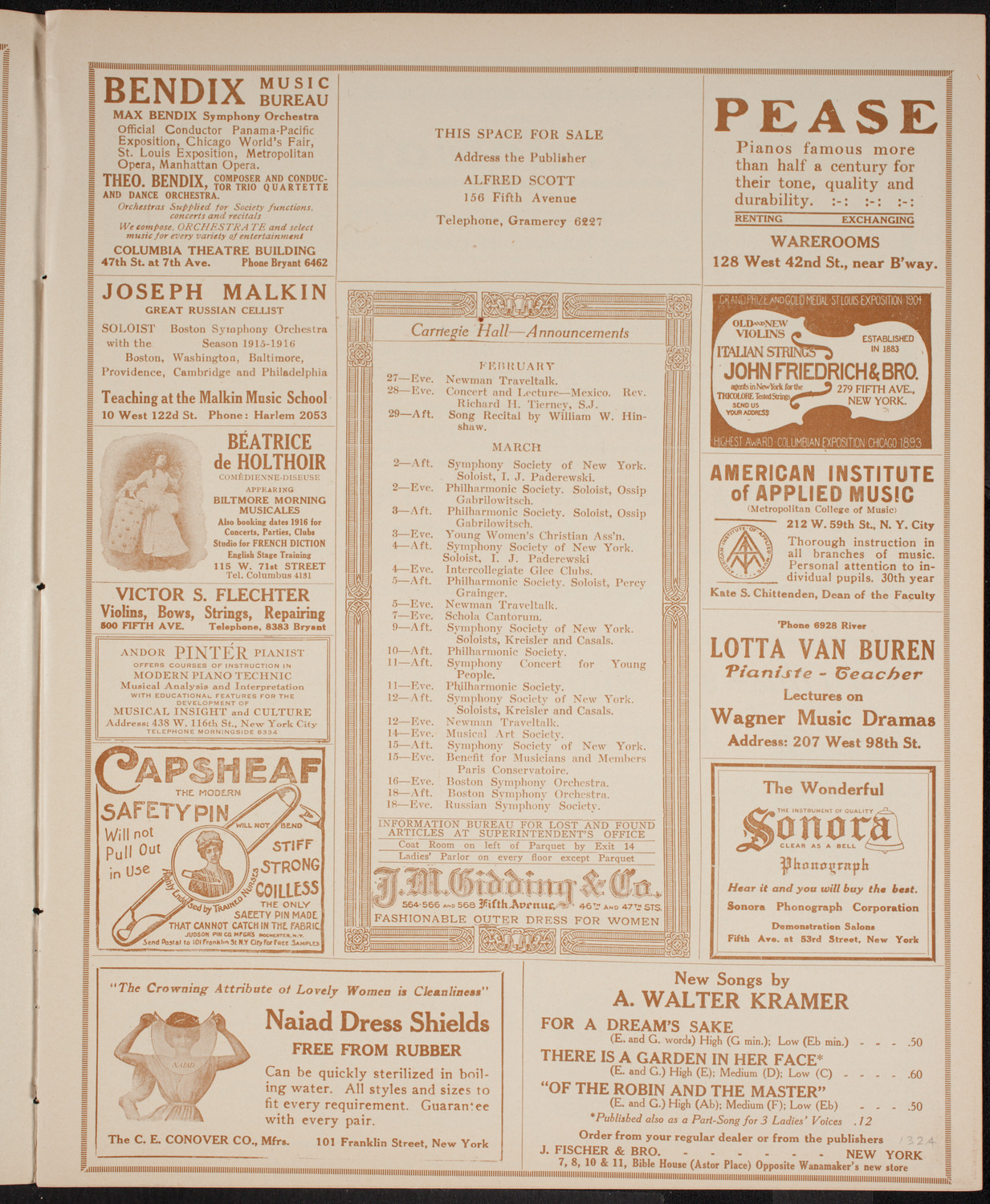 New York Philharmonic, February 27, 1916, program page 3