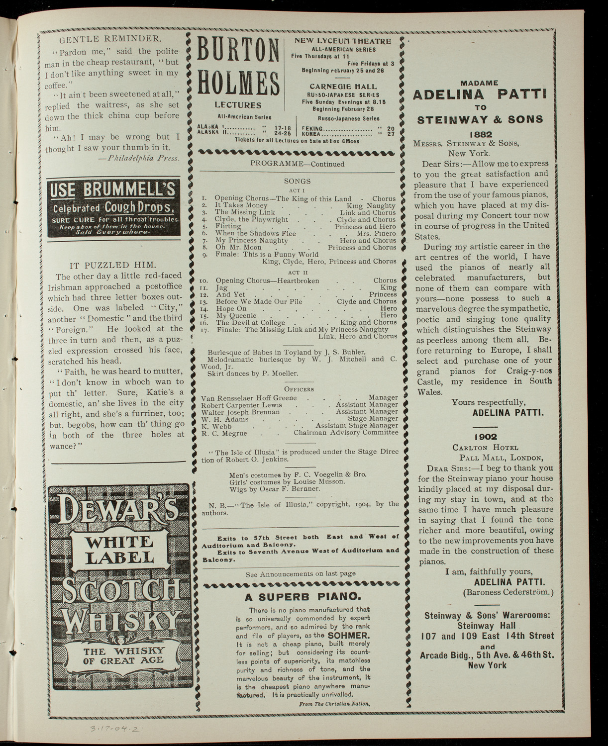 Columbia Varsity Show 1904, March 17, 1904, program page 3
