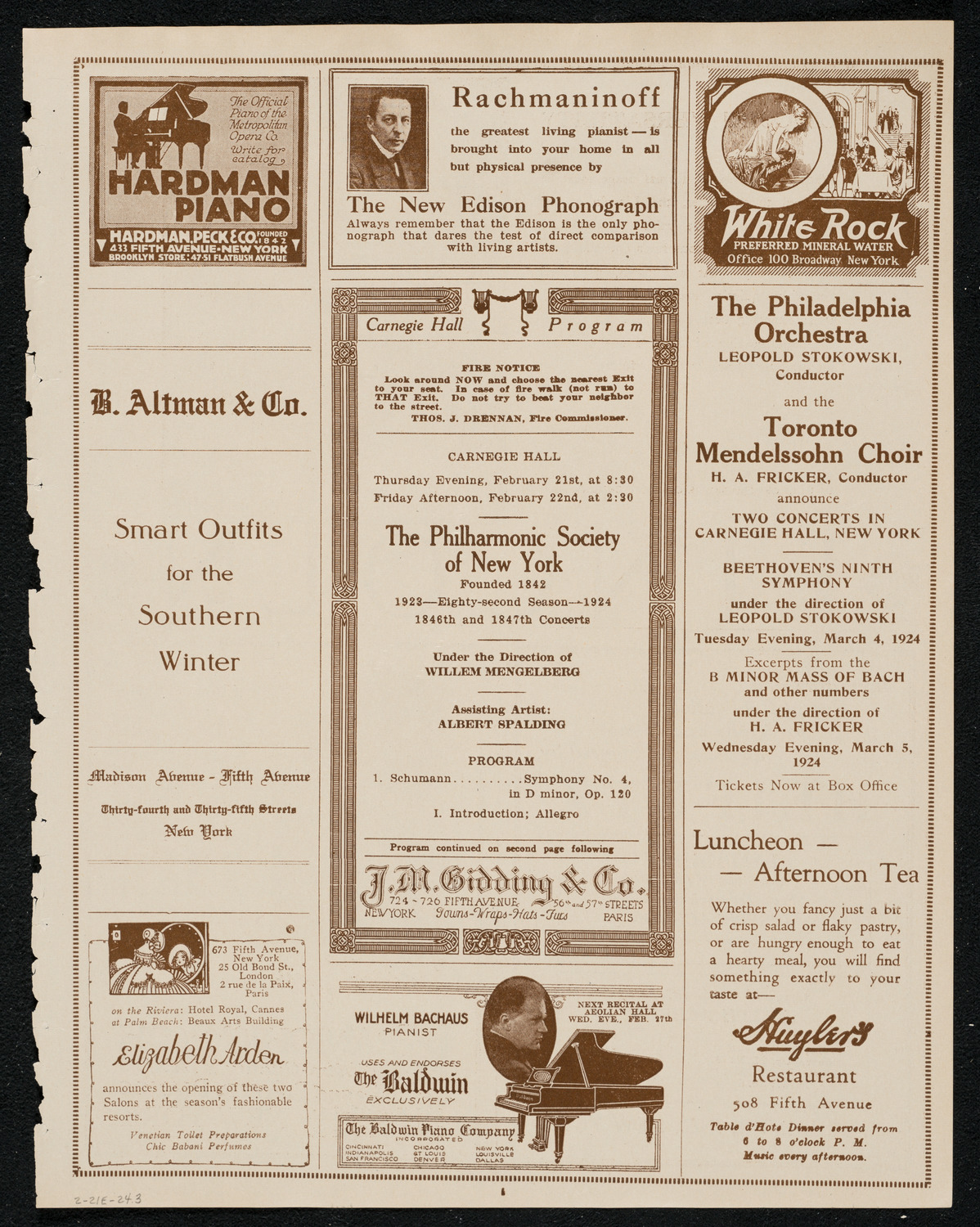 New York Philharmonic, February 21, 1924, program page 5