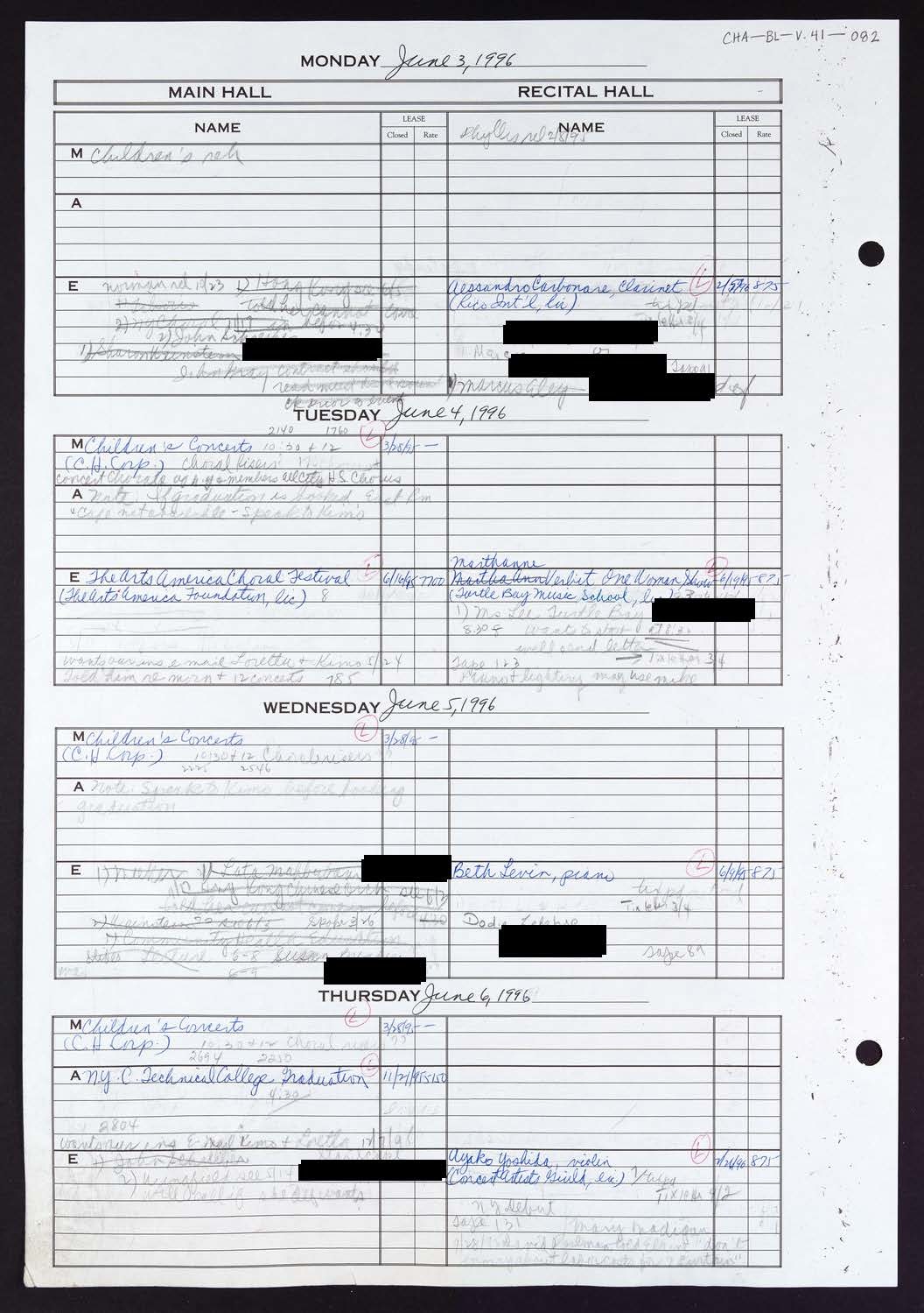 Carnegie Hall Booking Ledger, volume 41, page 82