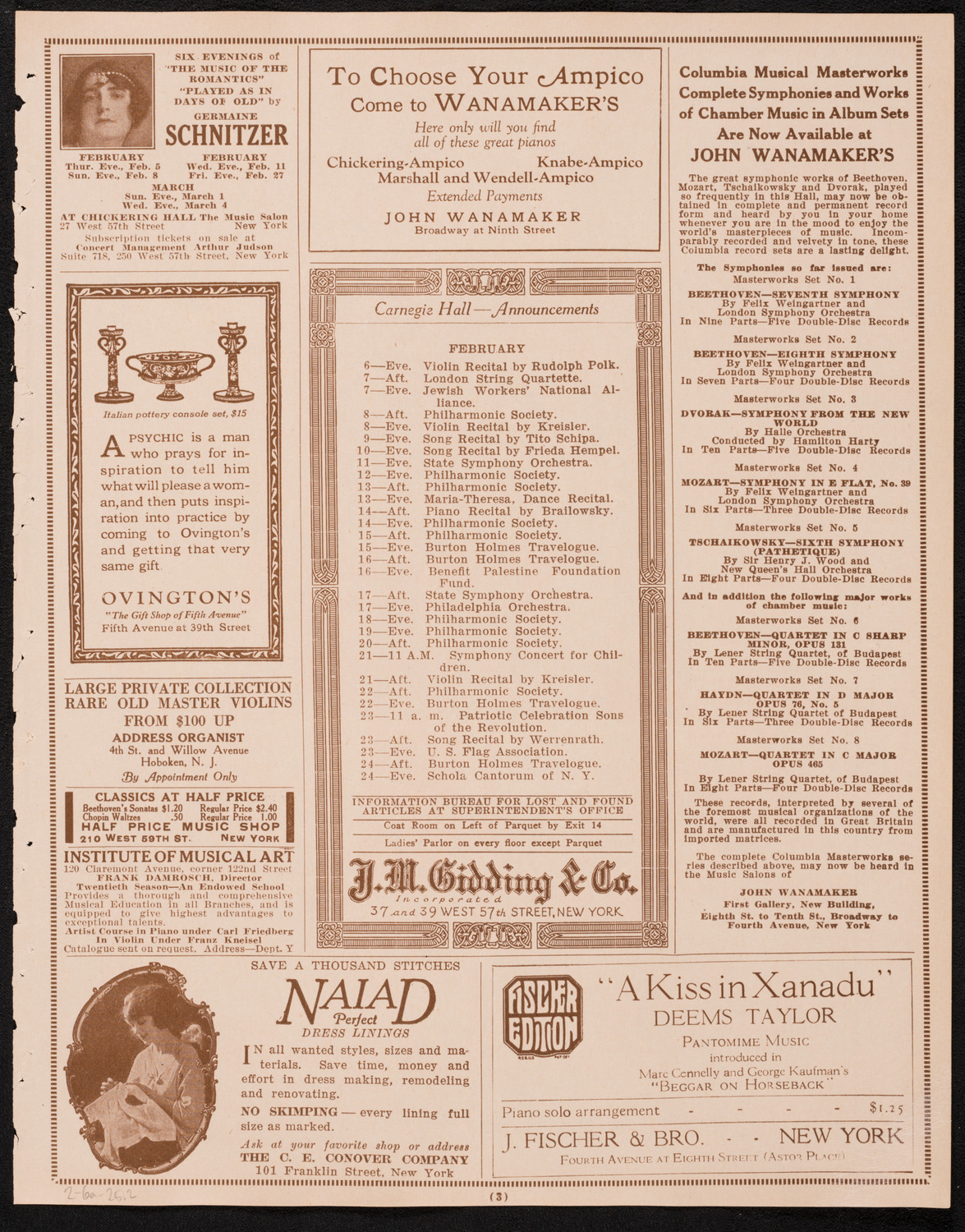 New York Philharmonic, February 6, 1925, program page 3