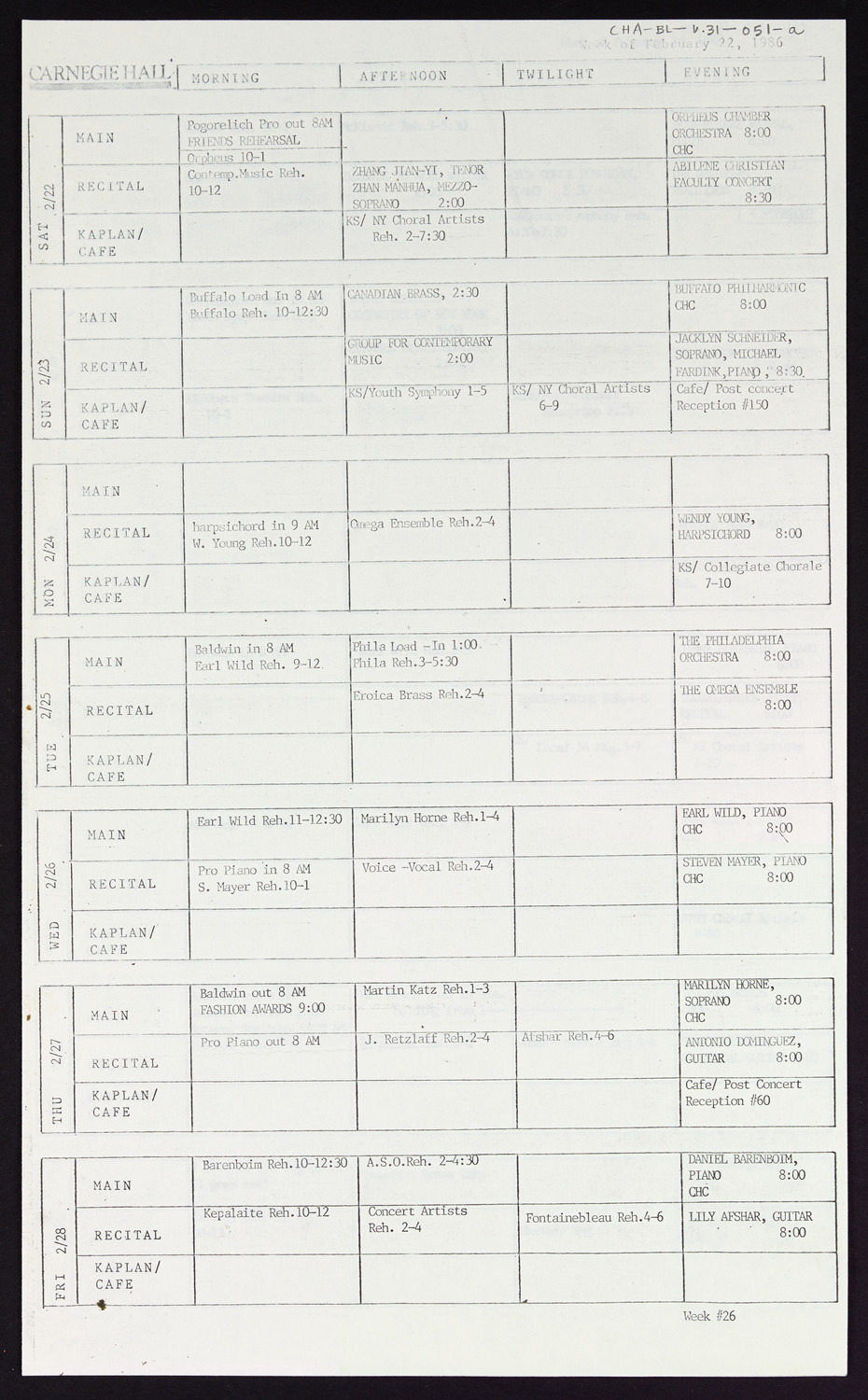 Carnegie Hall Booking Ledger, volume 31, page 51a