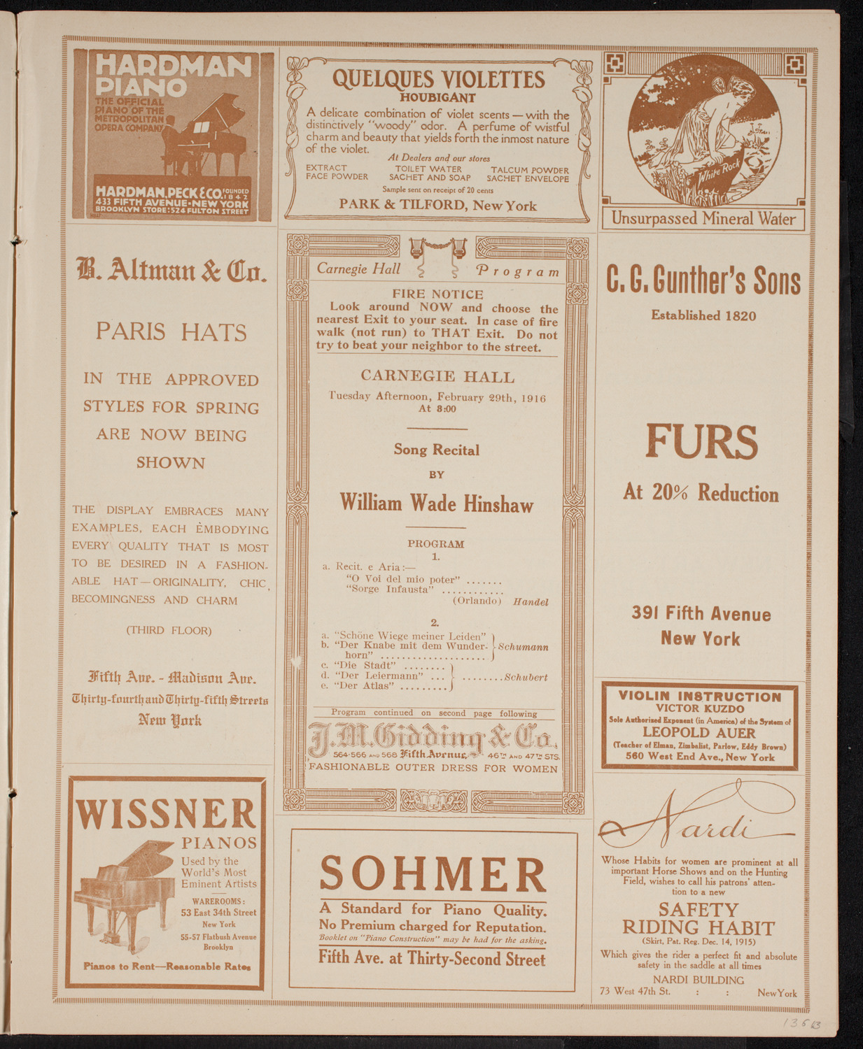 William Wade Hinshaw, February 29, 1916, program page 5