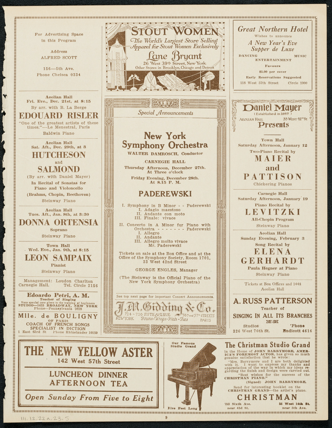 Ignacy Jan Paderewski, Piano, December 22, 1923, program page 9