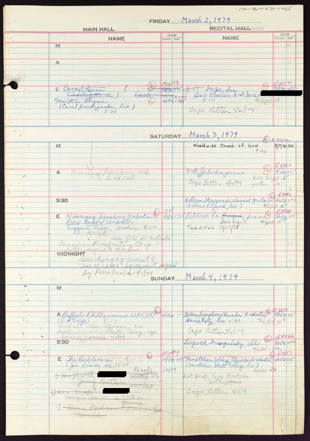 Carnegie Hall Booking Ledger, volume 24, page 55