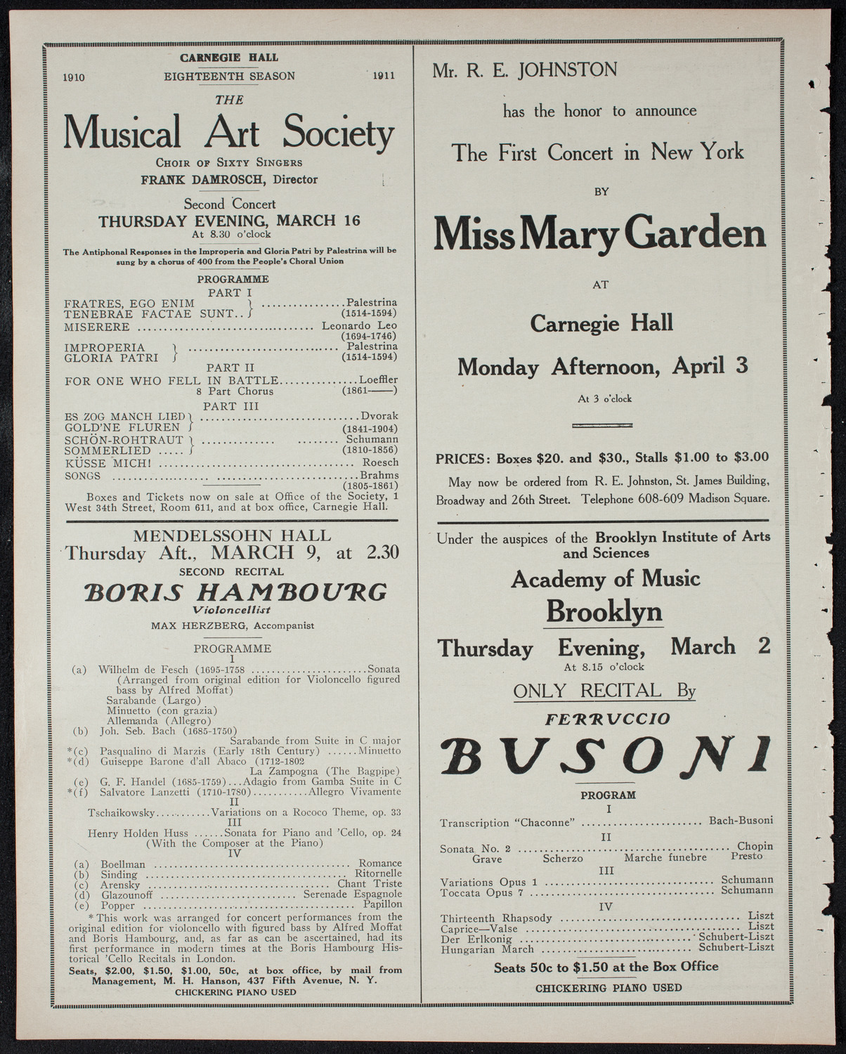 Boston Symphony Orchestra, February 25, 1911, program page 10