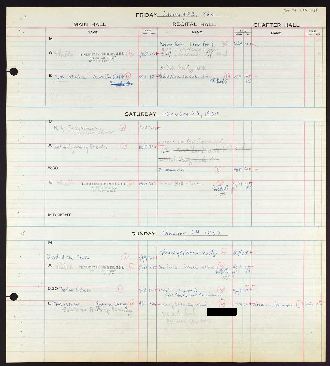 Carnegie Hall Booking Ledger, volume 5, page 37