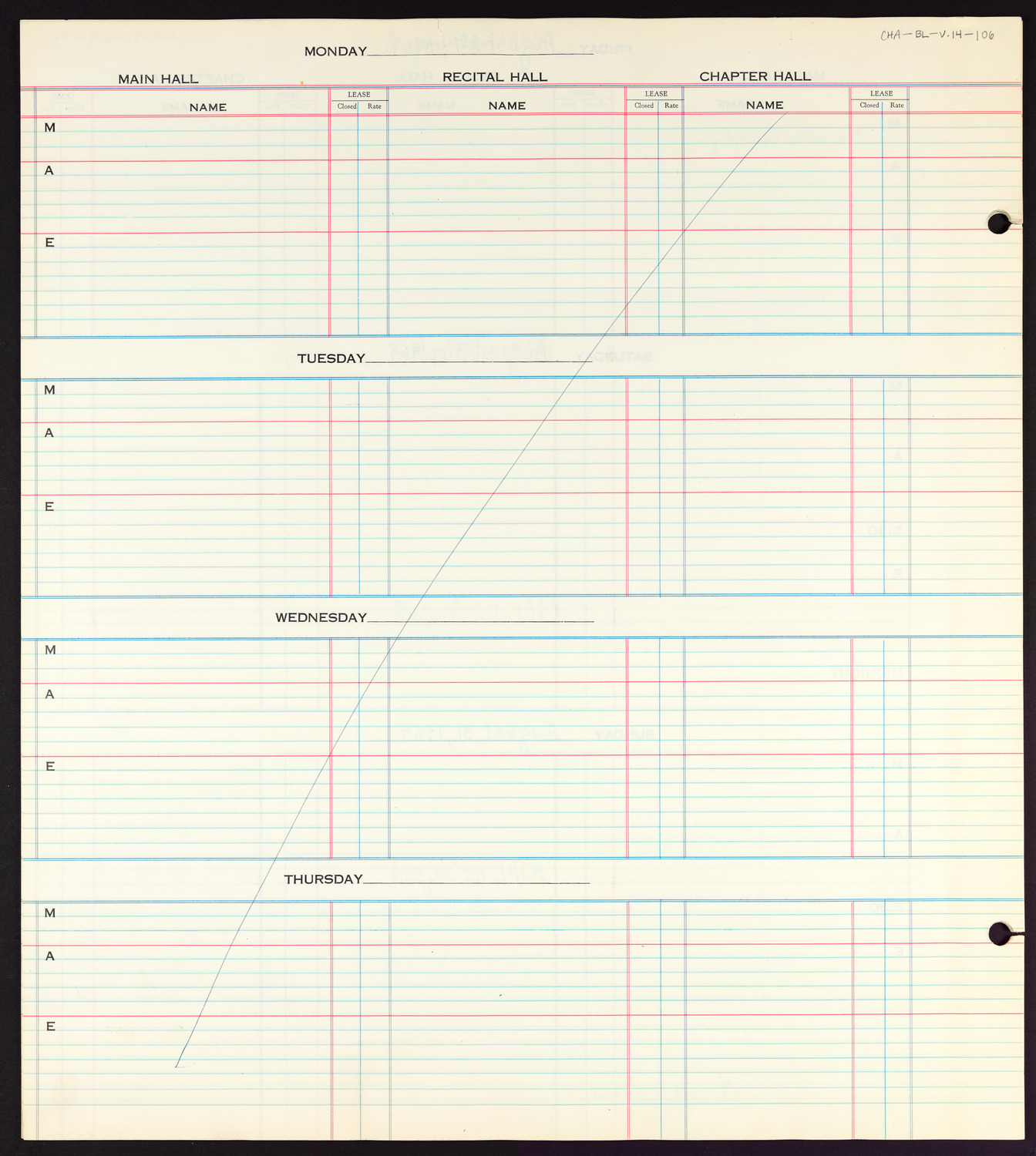 Carnegie Hall Booking Ledger, volume 14, page 106