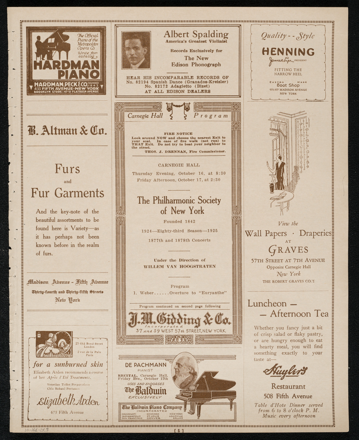 New York Philharmonic, October 16, 1924, program page 5