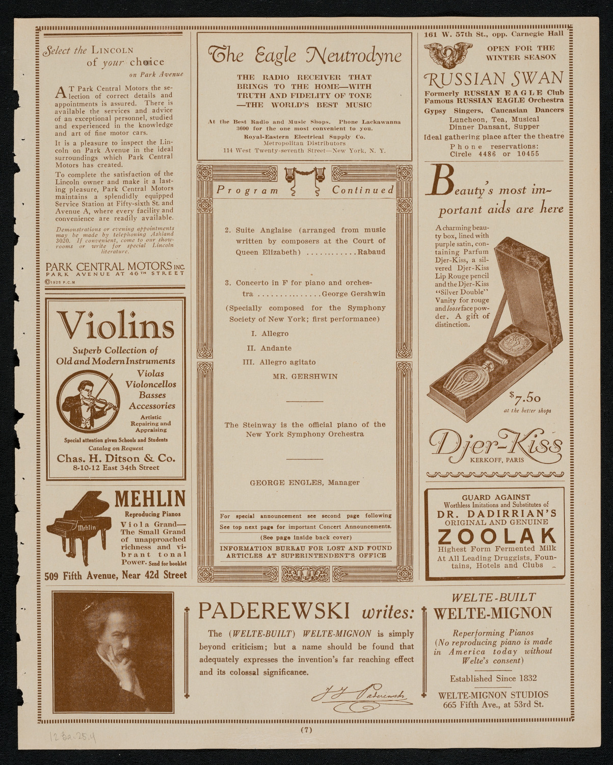 New York Symphony Orchestra, December 3, 1925, program page 7