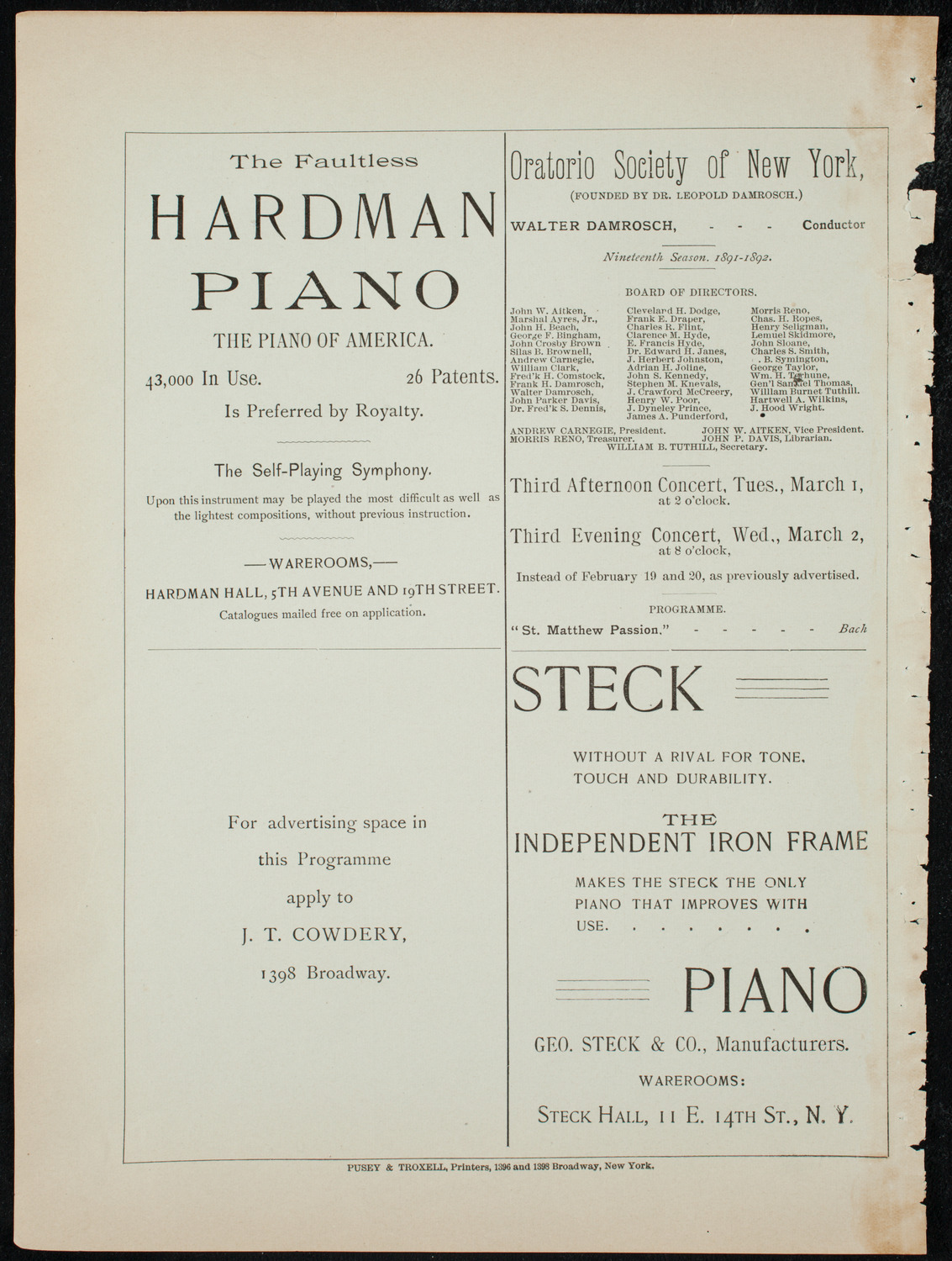 Cappa's Seventh Regiment Band, January 14, 1892, program page 12