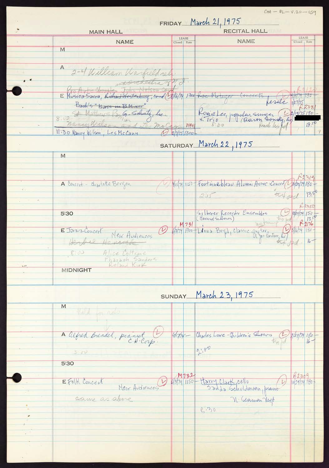 Carnegie Hall Booking Ledger, volume 20, page 59