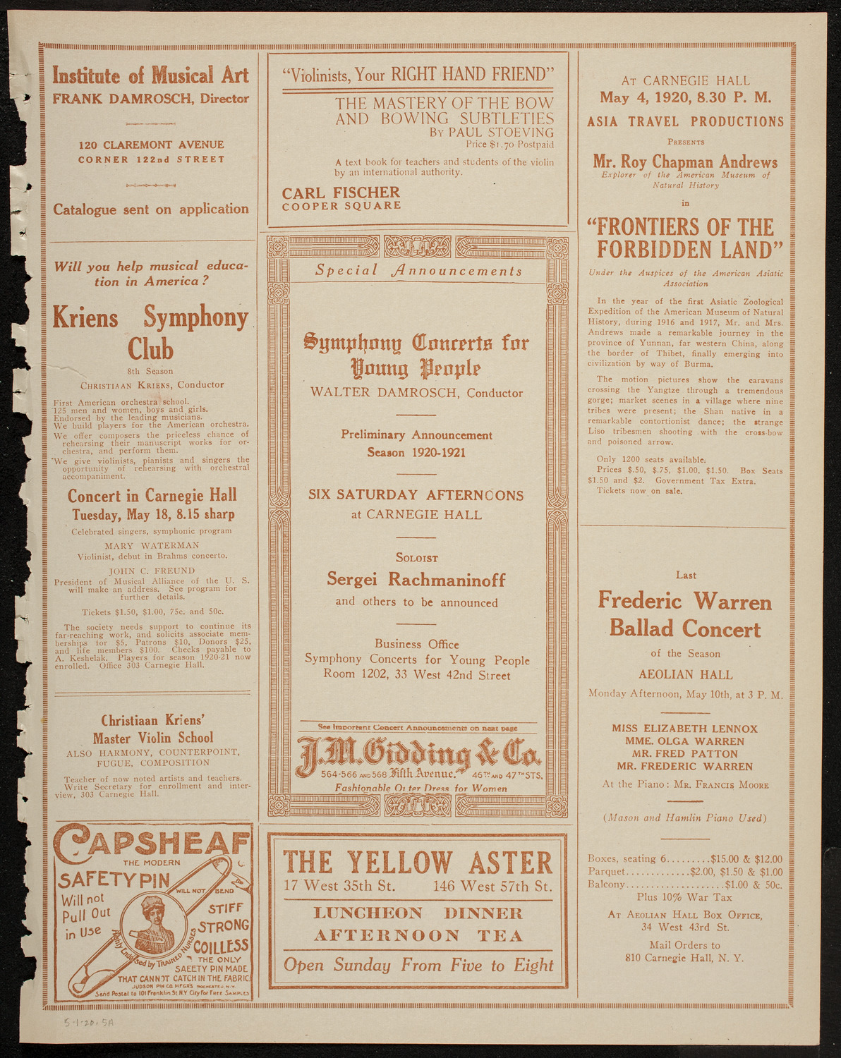 Arnold Volpe and his Symphony Orchestra, May 1, 1920, program page 9