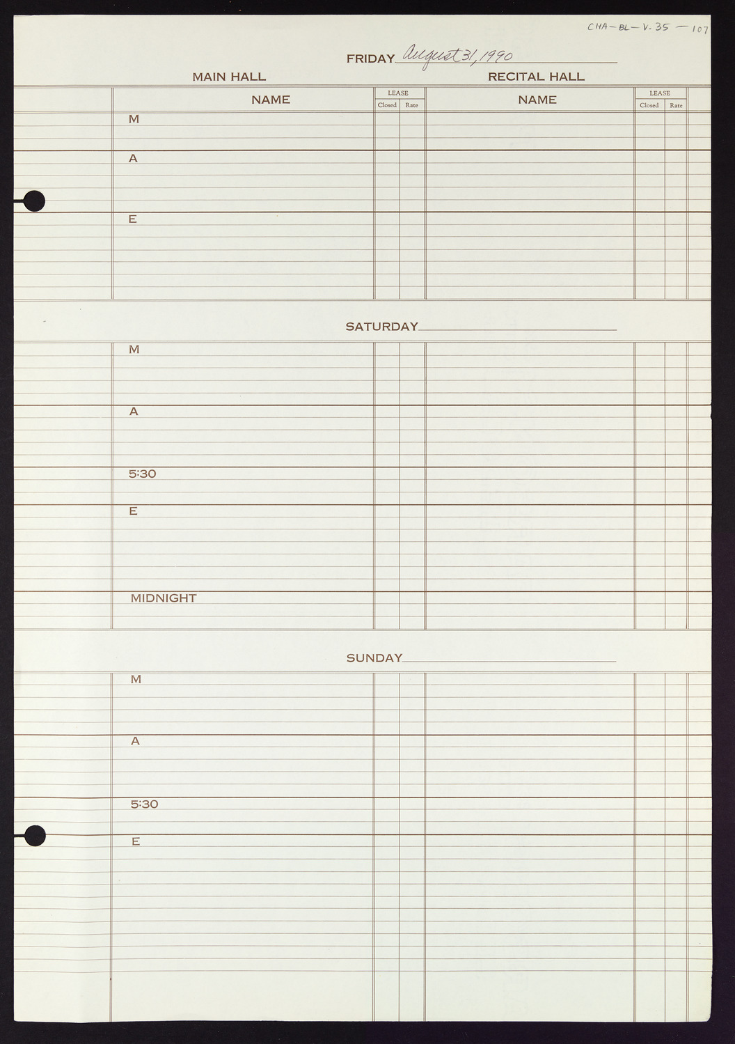 Carnegie Hall Booking Ledger, volume 35, page 107