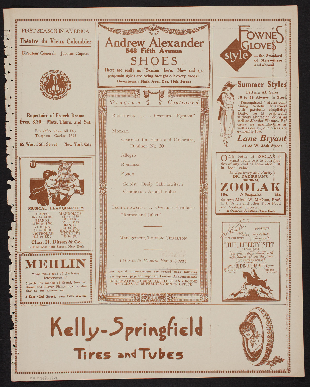 Ossip Gabrilowitsch Orchestral Concert, April 18, 1918, program page 7