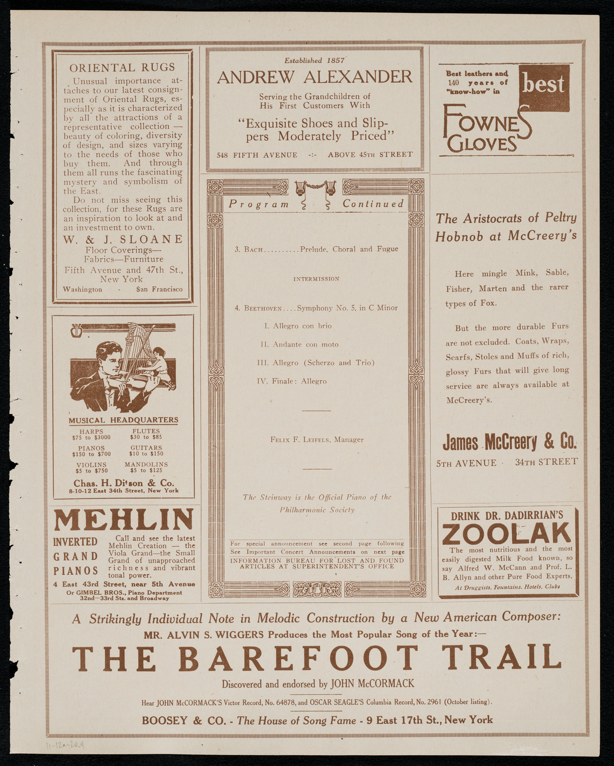 New York Philharmonic, November 12, 1920, program page 7