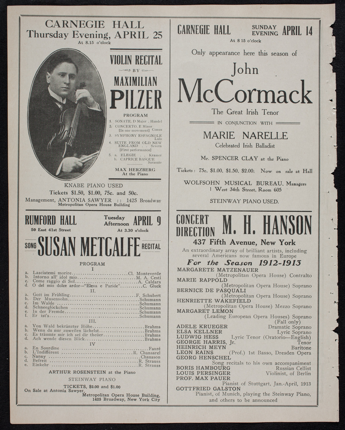 Jeanne Jomelli, Soprano, and Paolo Gruppe, Cello, April 4, 1912, program page 10