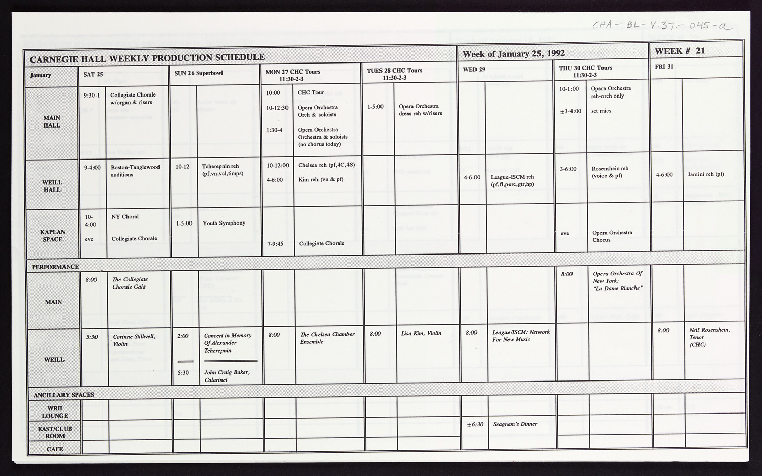 Carnegie Hall Booking Ledger, volume 37, page 45a