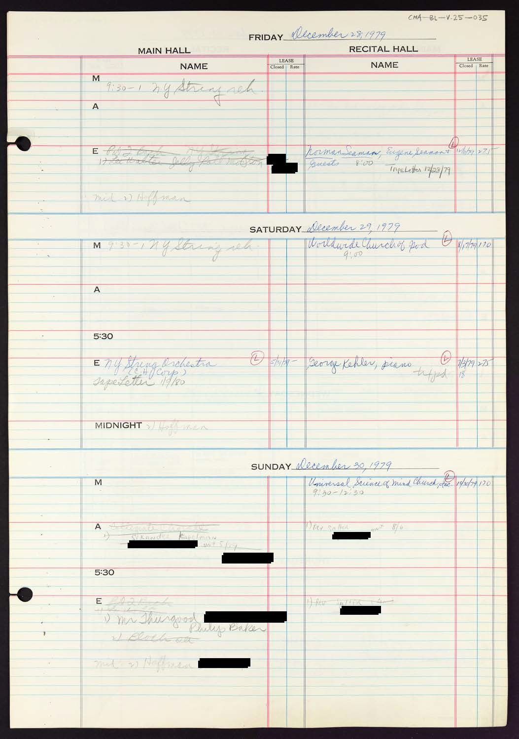 Carnegie Hall Booking Ledger, volume 25, page 35