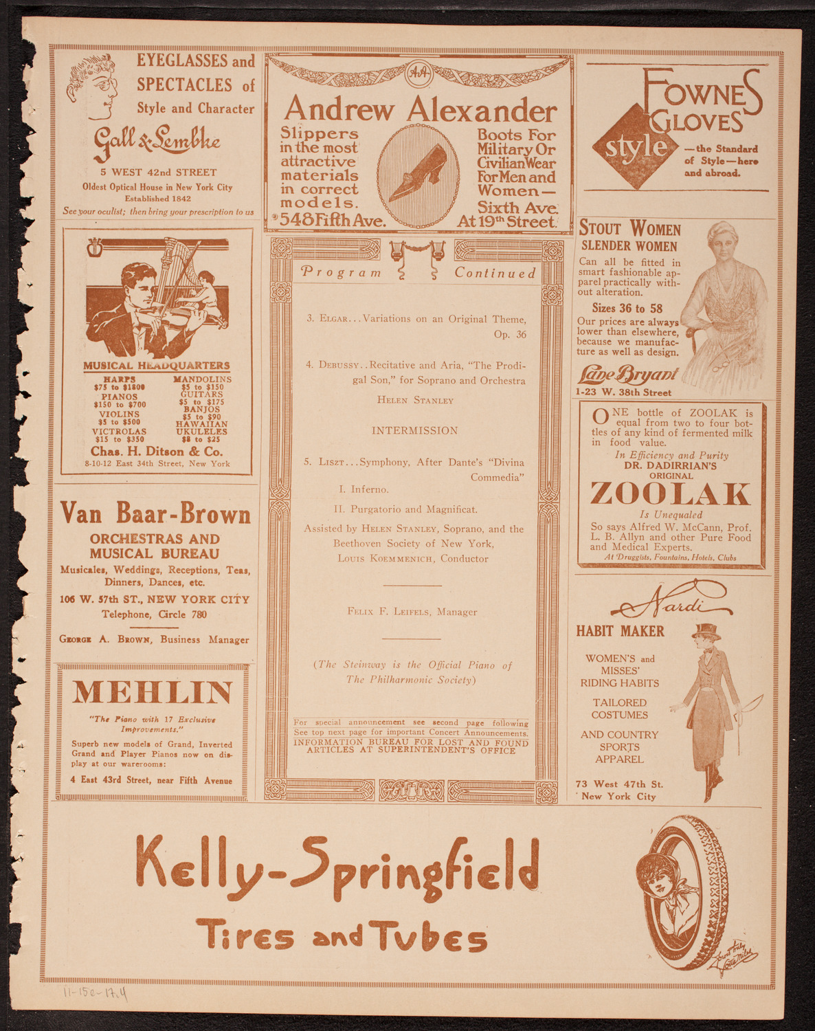 New York Philharmonic, November 15, 1917, program page 7
