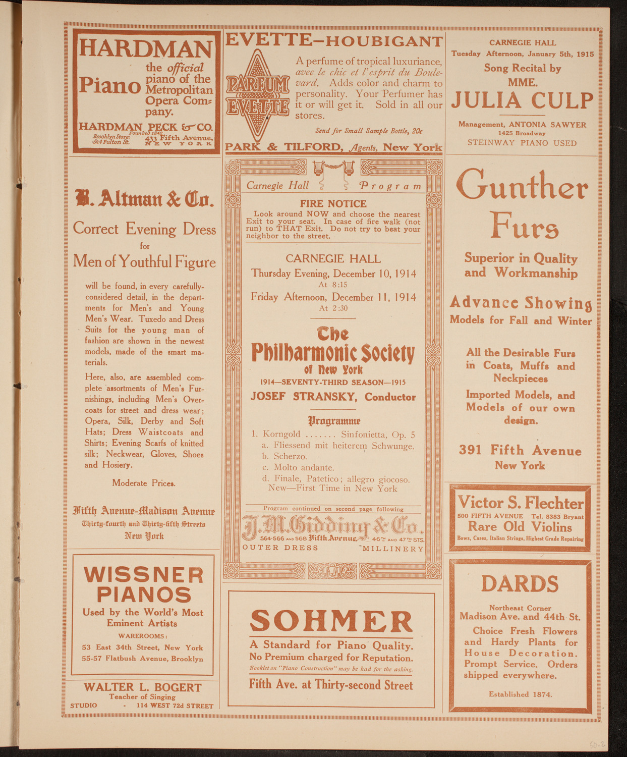 New York Philharmonic, December 10, 1914, program page 5
