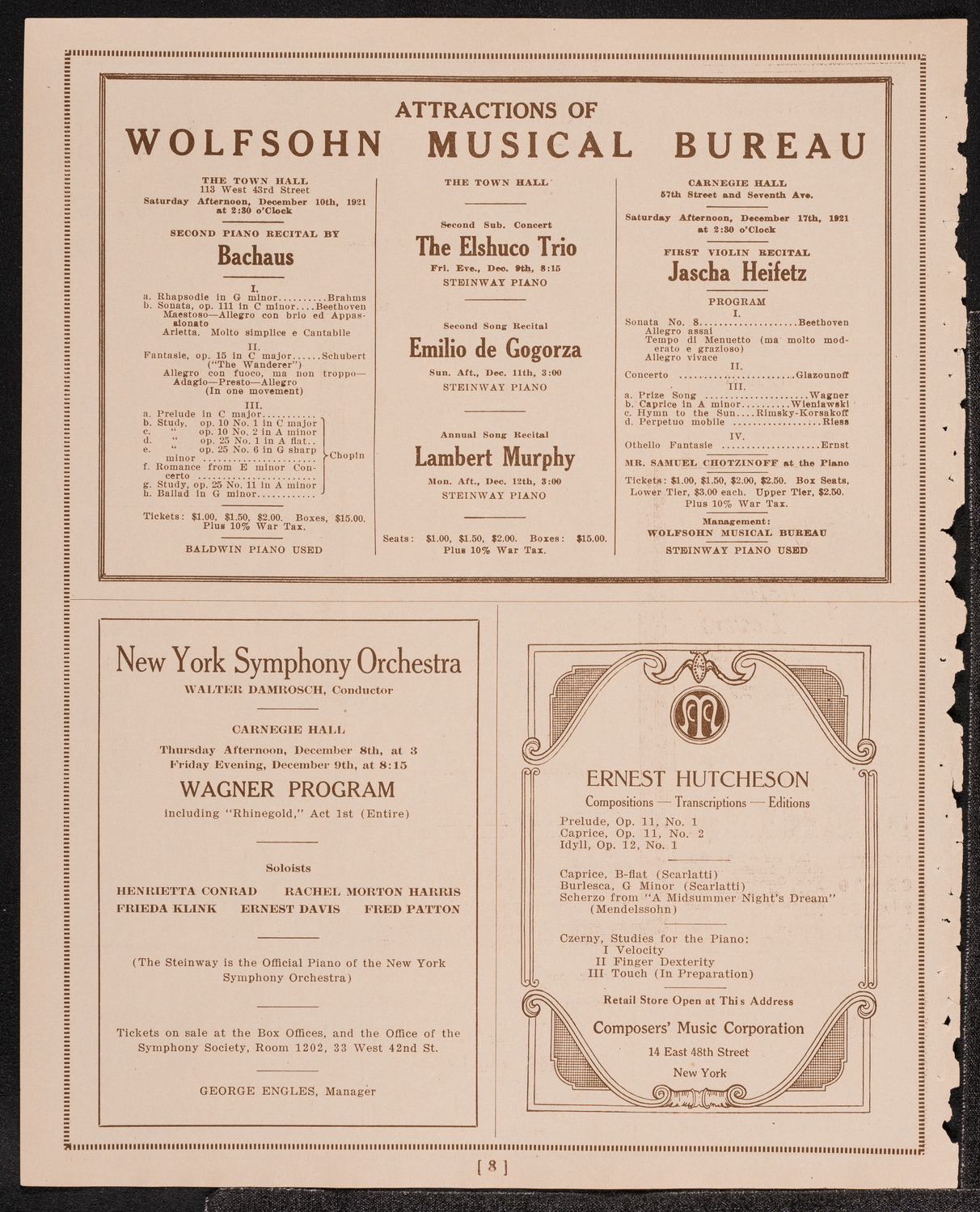 Elly Ney, Piano, December 7, 1921, program page 8
