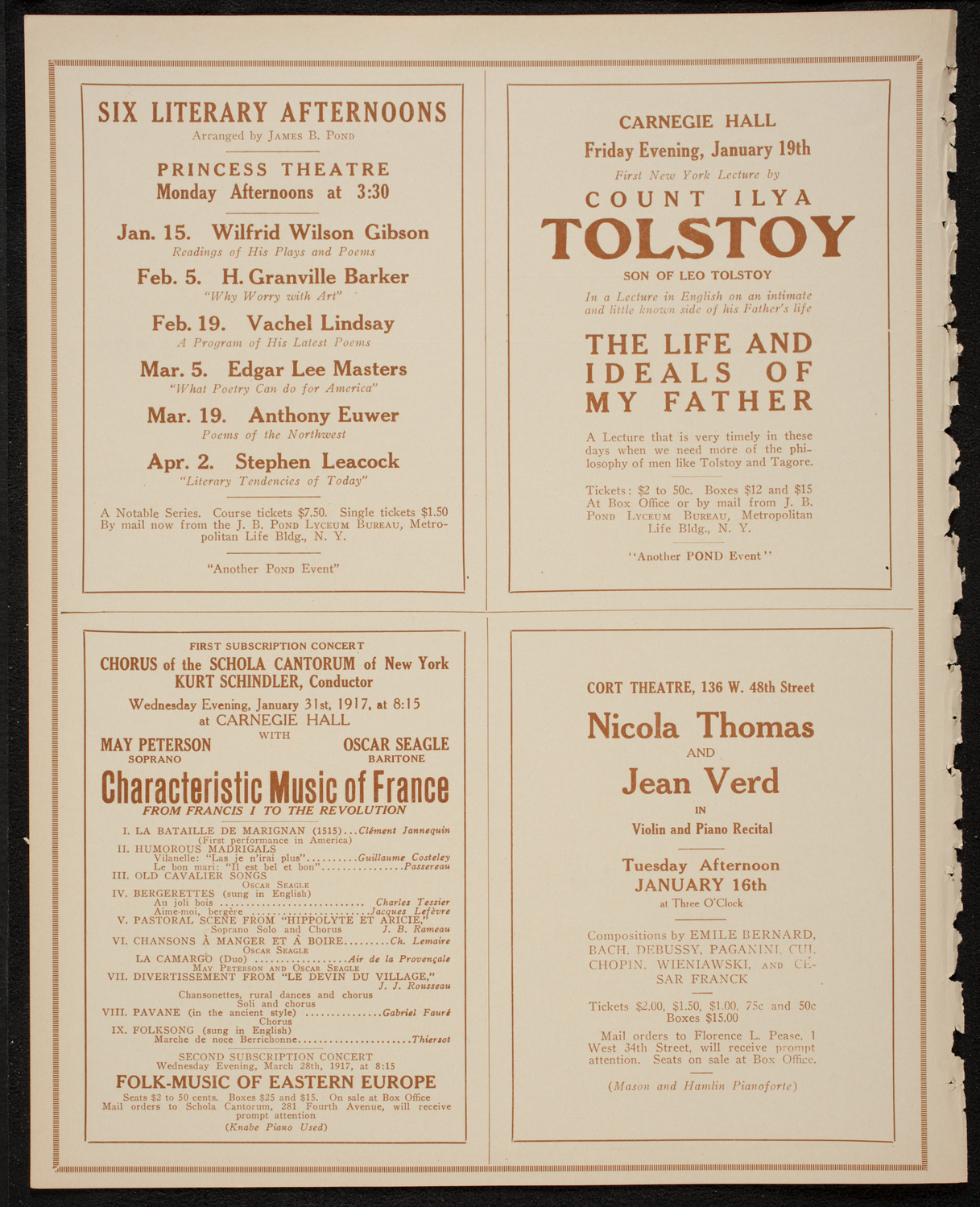 New York Philharmonic, January 11, 1917, program page 10