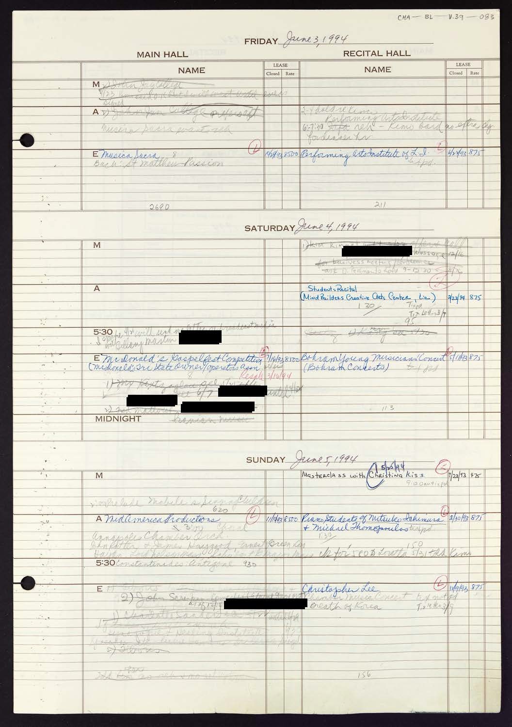 Carnegie Hall Booking Ledger, volume 39, page 83