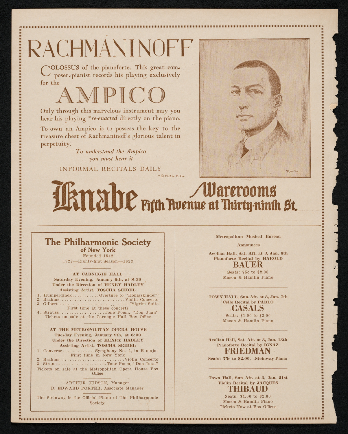 Paul Bender, Baritone, January 3, 1923, program page 12