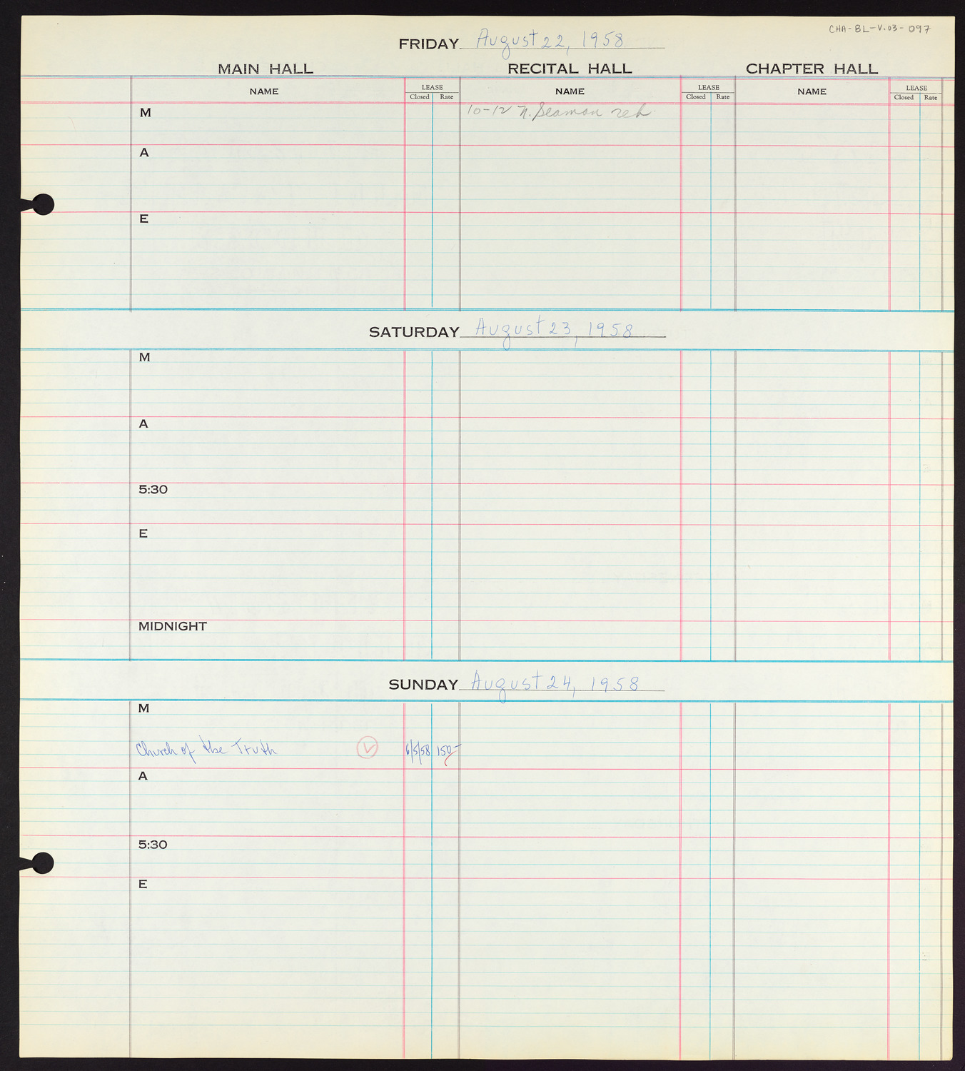 Carnegie Hall Booking Ledger, volume 3, page 97