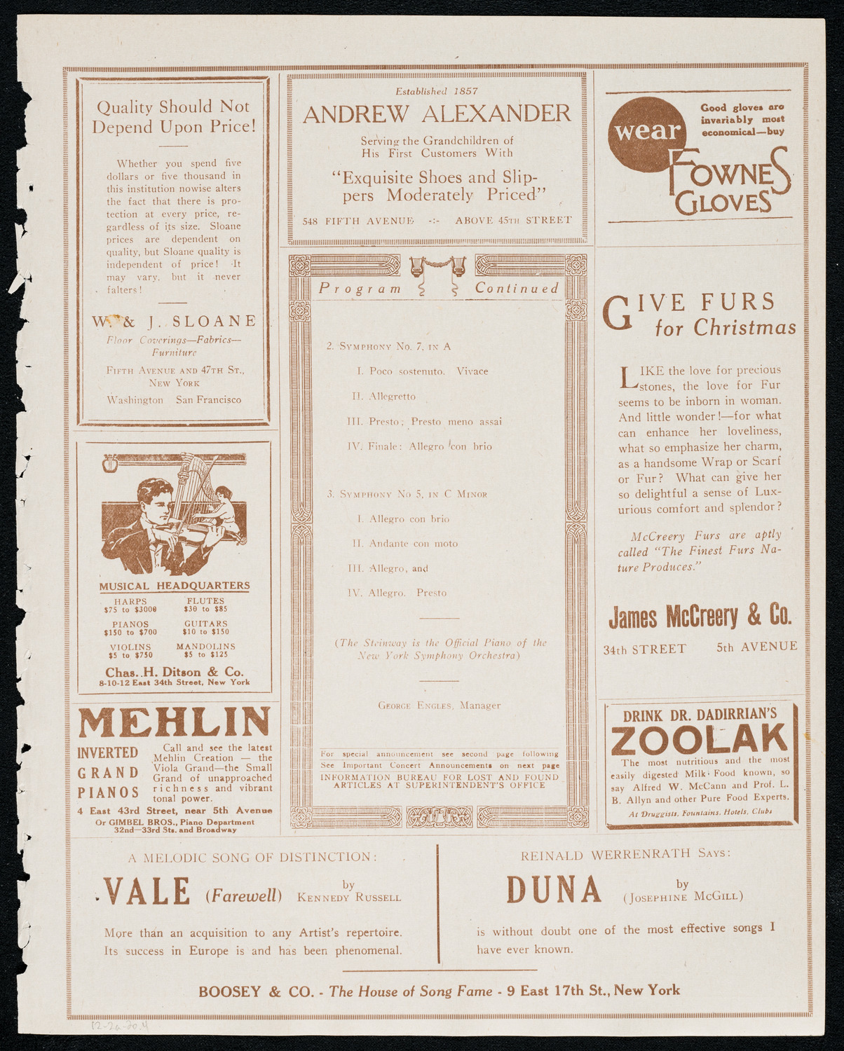 New York Symphony Orchestra, December 2, 1920, program page 7
