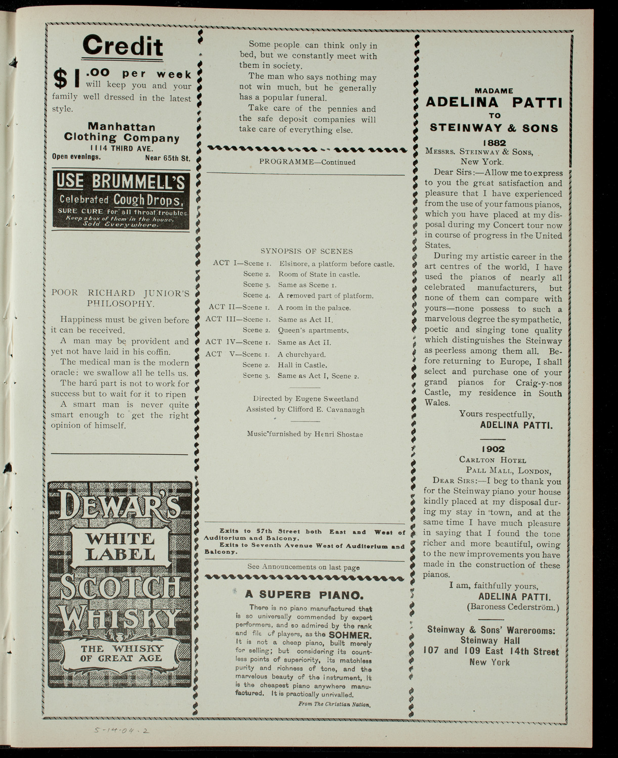 De Witt Clinton Dramatic Society, May 14, 1904, program page 3