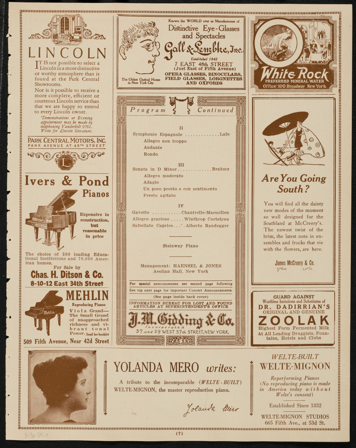 Francis MacMillen, Violin, March 3, 1925, program page 7