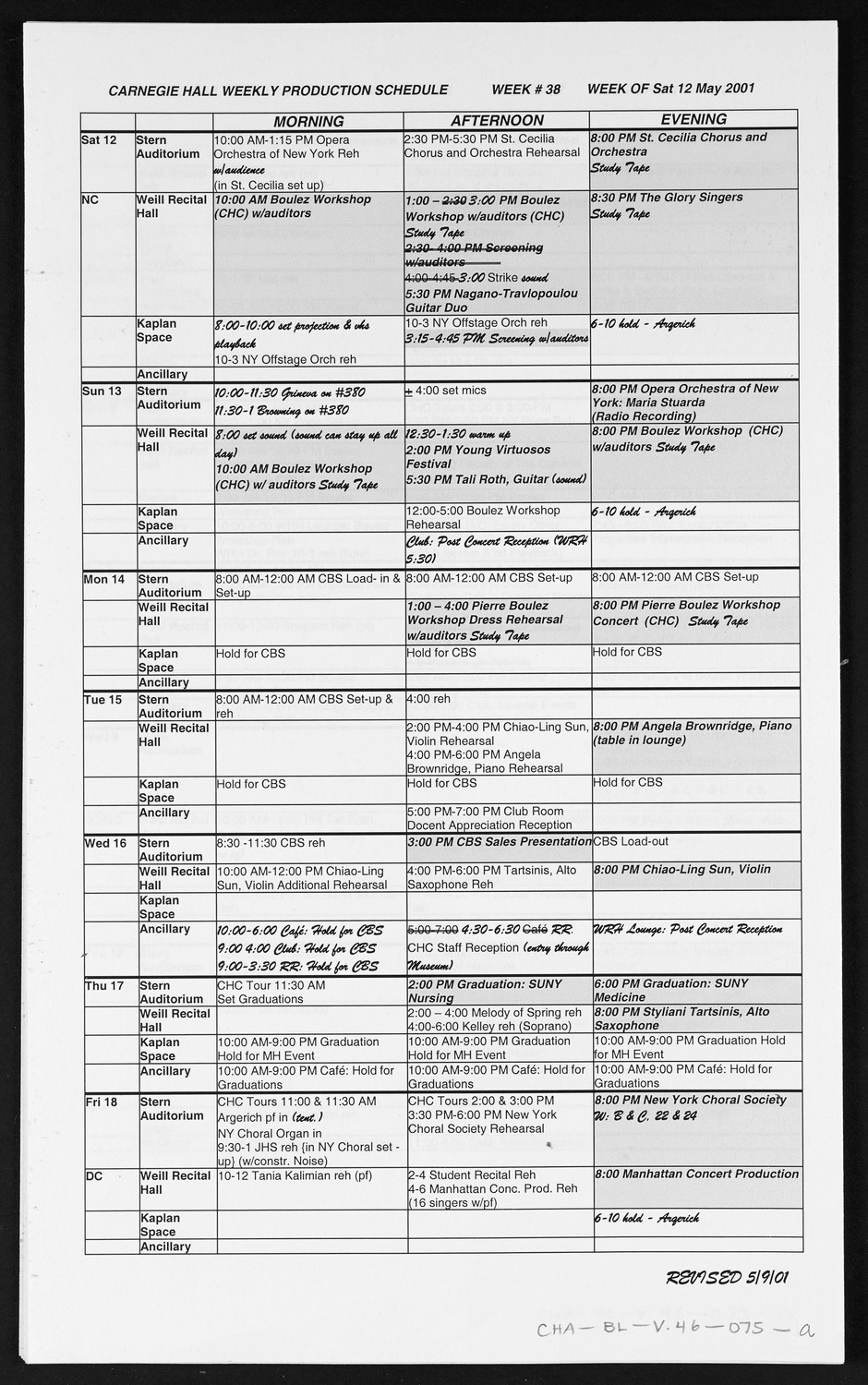 Carnegie Hall Booking Ledger, volume 46, page 75a