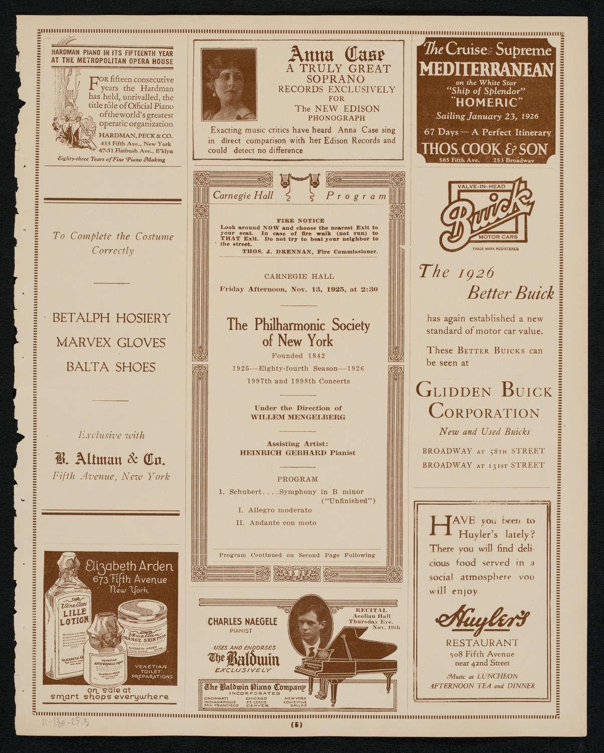 New York Philharmonic, November 13, 1925, program page 5