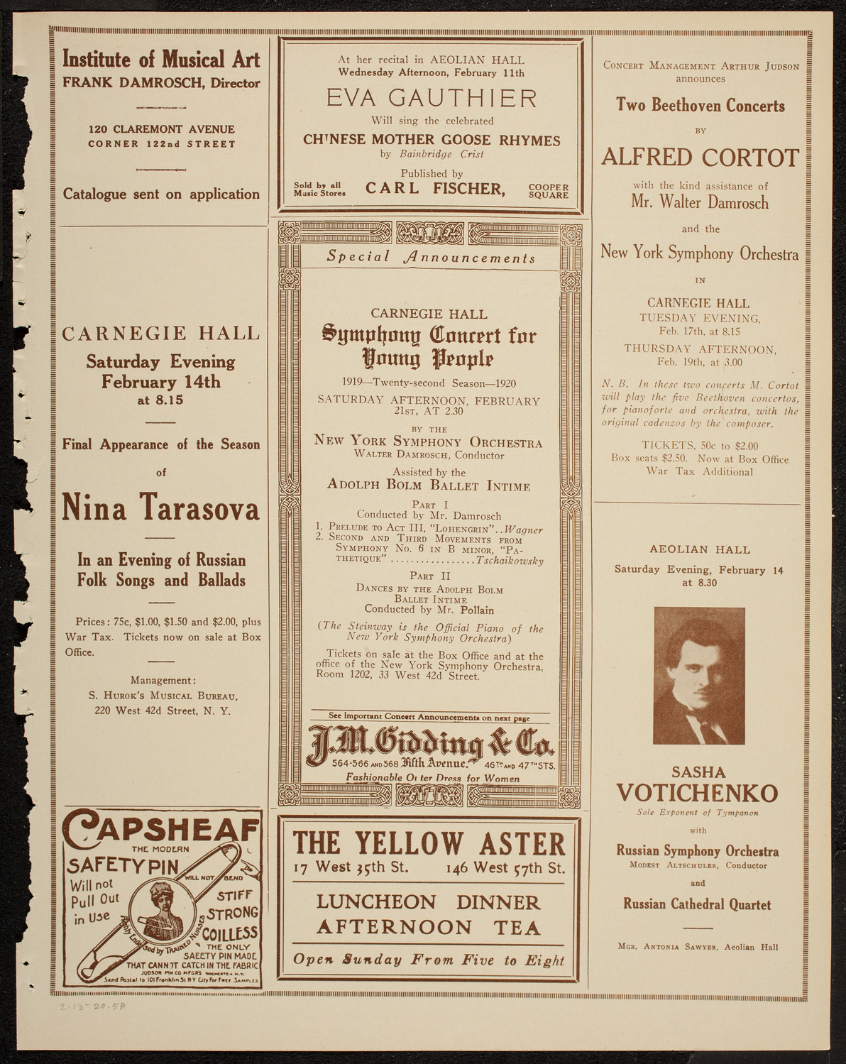 New York Philharmonic, February 13, 1920, program page 9