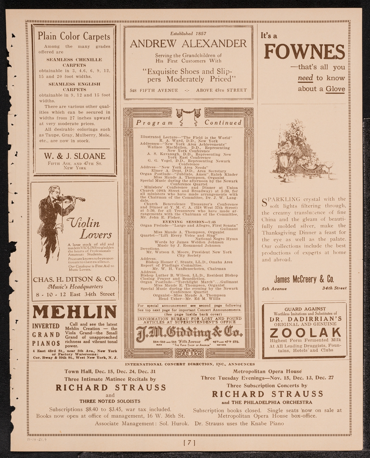 New York Area Methodist Episcopal Church Convention, November 14, 1921, program page 7