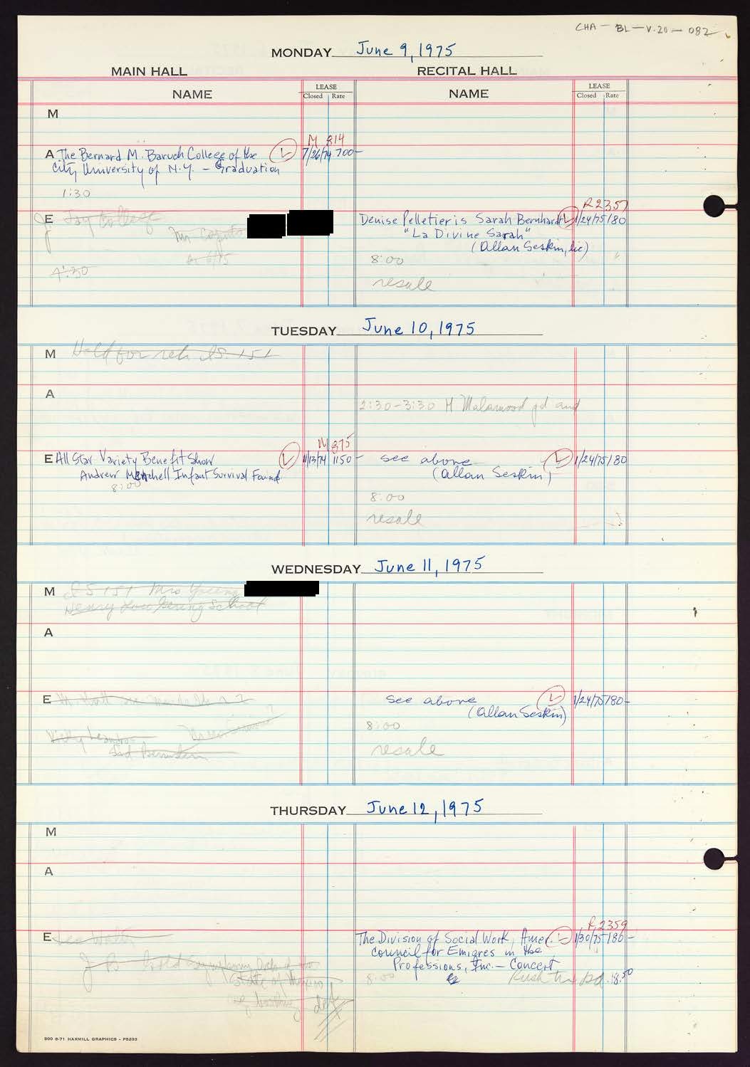 Carnegie Hall Booking Ledger, volume 20, page 82